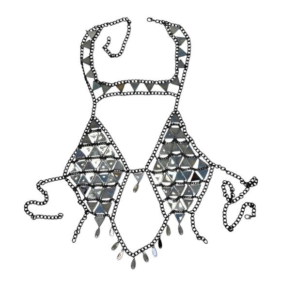 RAVE WONDERLAND DOLLS KILL Iridescent Gem Jewelry Crop Top Crystal Chain Bra - Picture 13 of 15